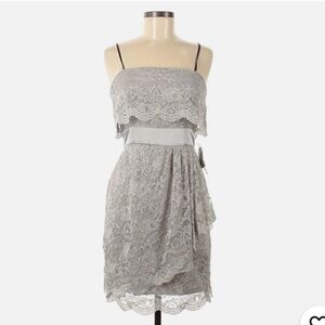 Elegant Lined Lace Mini Laundry Dress in Silver Grey